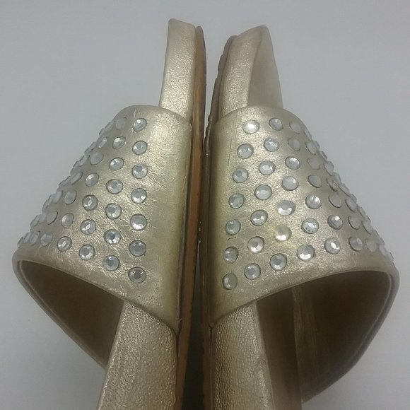 Pelle Moda Gold Leather Rhinestone Slides - Picture 3 of 12